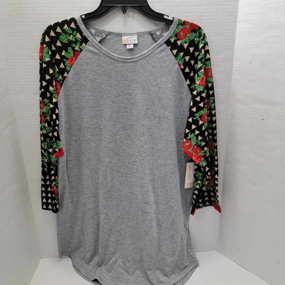New tags LuLaRoe Randy XXL 2XL Longer sleeves Gray solid front w Black red green - Picture 1 of 12